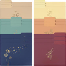 18 Pack Decorative File Folders Plastic Floral Colored Folders with Gold Foil Vi