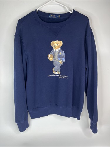 Polo Bear By Ralph Lauren Mens Sweatshirt Navy Size L Classic Fit Football Bear