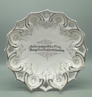 Carl Tielsch Altwasser Schale Silberhochzeit um 1880 Porzellan Silesia 27,5 cm