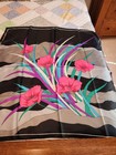 Scarf, black and gray background, bright pink flowers, 34" square, polyester — photo 1