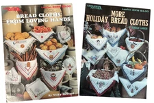 Lot of 2 Holiday Bread Cloths Basket Liner Cross Stitch Leisure Arts Leaflets