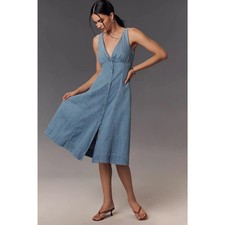 Reformation Sebastien Denim Midi V Neck Dress Savannah Sz 4 NWT $240 Free Ship