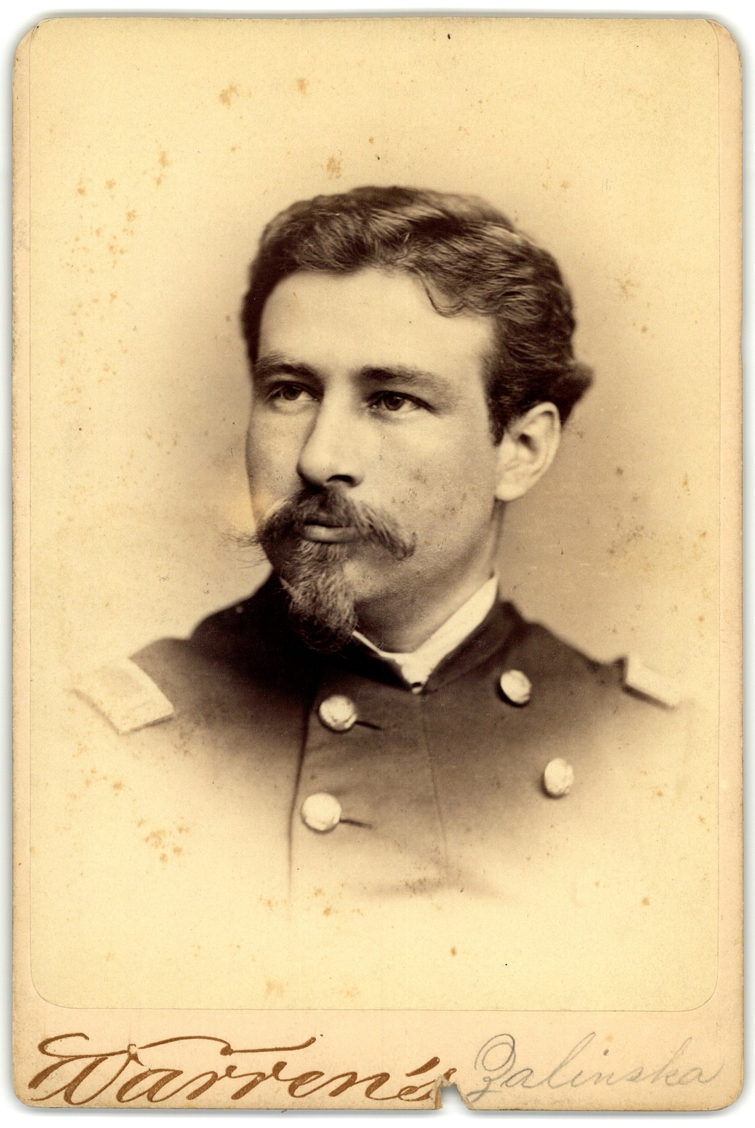 Cabinet Card Circa 1890s Warren Bearded Soldier in Uniform Boston MA.