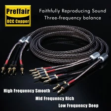Pair 7N OCC Copper HiFi Audio Bi-Wire Speaker Cable Banana Plug 24 Strands Wire
