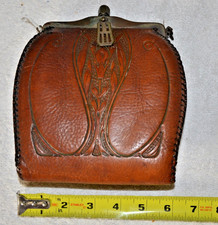 Antique Leather Purse Brass Frame at Opening c1910