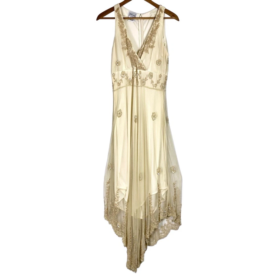 Vtg Stenay 8 Beaded Tiered Maxi Dress Gown Ivory Lined Y2K Roman Goddess Fairy - Image 2 of 4