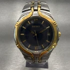 Seiko Watch Men 36mm Blue Dial Two Tone Date Round 7N42-6C10 New Battery