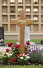 Personalised Memorial Cross Solid Oak Wooden Grave Marker  With Ground Stake
