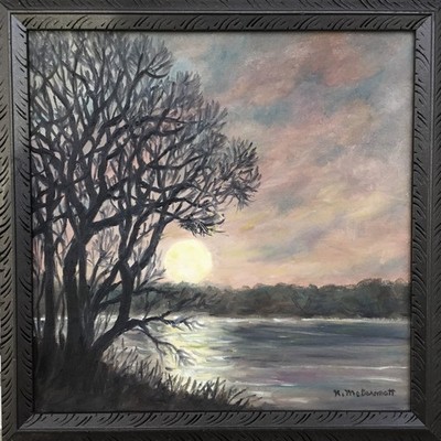 JANUARY MOON - Framed 12x12  inch original oil painting by K. McDermott