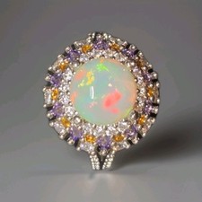 Natural Fire Opal 925 Sterling Silver Adjustable Ring Size 8-8.5 2242