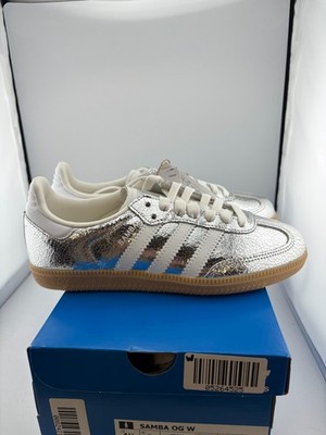 NEW adidas Samba OG Silver Metallic Cracked Leather JR0035 Size 4.5W WITH BOX