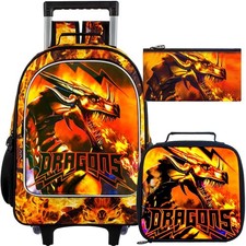 3Pcs Dragon Rolling Backpack for Boys, Kids School Backpacks with Wheels, Rol...