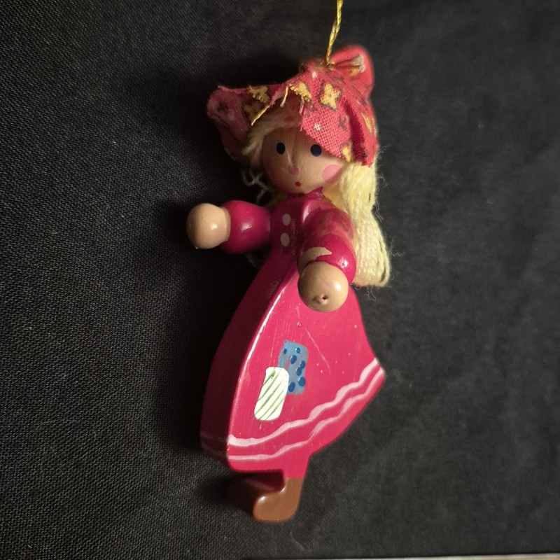 Vintage Painted Wood Christmas Ornament Girl Taiwan Rare