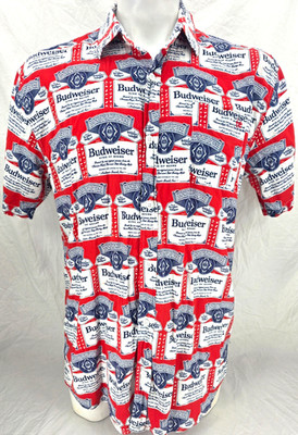 Budweiser Tipsy Elves Red Short Sleeve Collared Button Up Shirt Men's 2XL