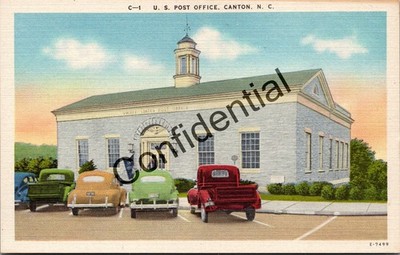 U.S. Post Office 1940's Cars Truck At Canton NC North Carolina Linen W490