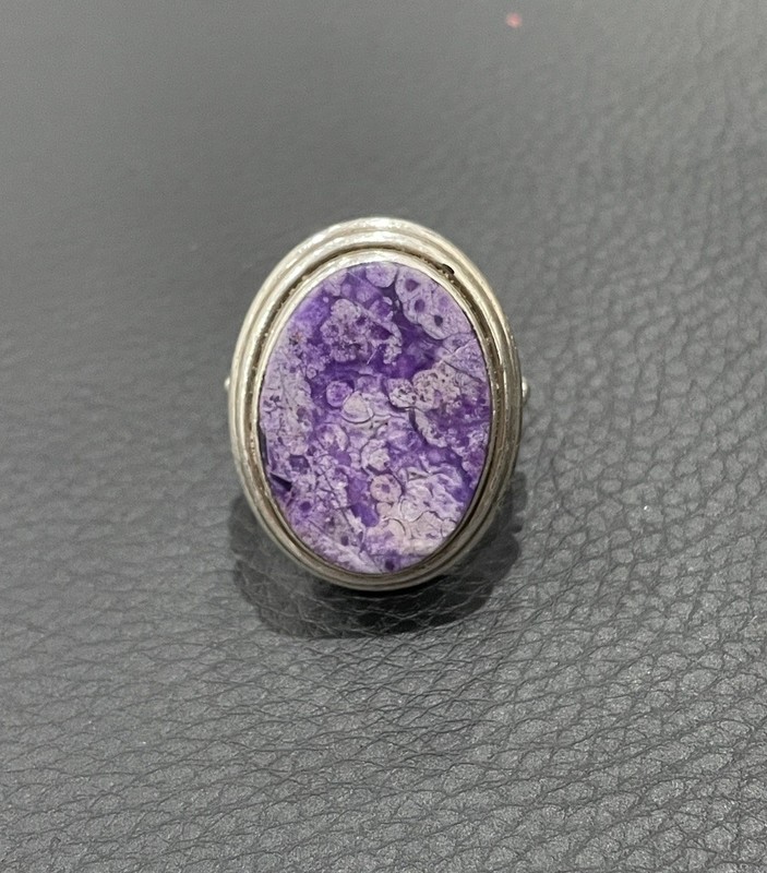 Purple Charoite Ring Bold Artisan Design Vintage Sterling Silver Beautiful Look