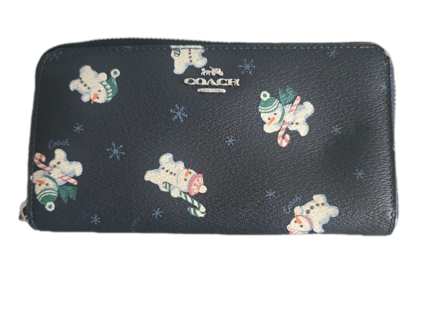 Coach Long Zip  Wallet With Snowman Print In Midnight Multi Color C7409