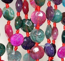 14MM FIRE AGATE GEMSTONE RAINBOW FLAT ROUND CIRCLE 14MM LOOSE BEADS 8inch