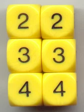 NEW Opaque 6 D6 16mm - Yellow with numbers 2,3 and 4