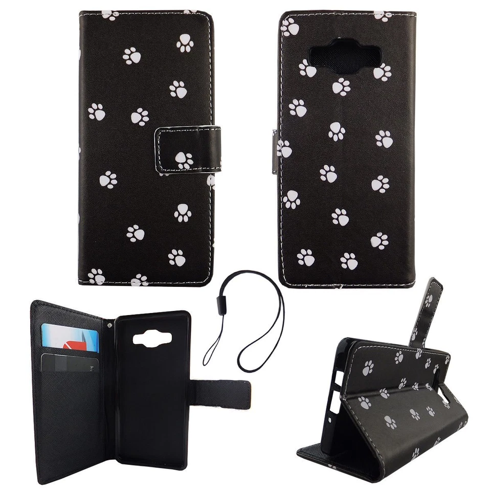 Custodia Protettiva per Samsung Galaxy A5 2015 Orme Cani Borsa a Libro Stile - Immagine 2 di 2