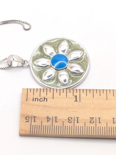 Vintage Sterling Silver 925 Flower Necklace Blue Green Statement Jewelry Retro - Picture 5 of 5