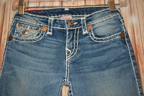 True Religion Girl Straight Julie Super T Thick Stitch Pocket Flap Blue Jeans 12 - Picture 5 of 12