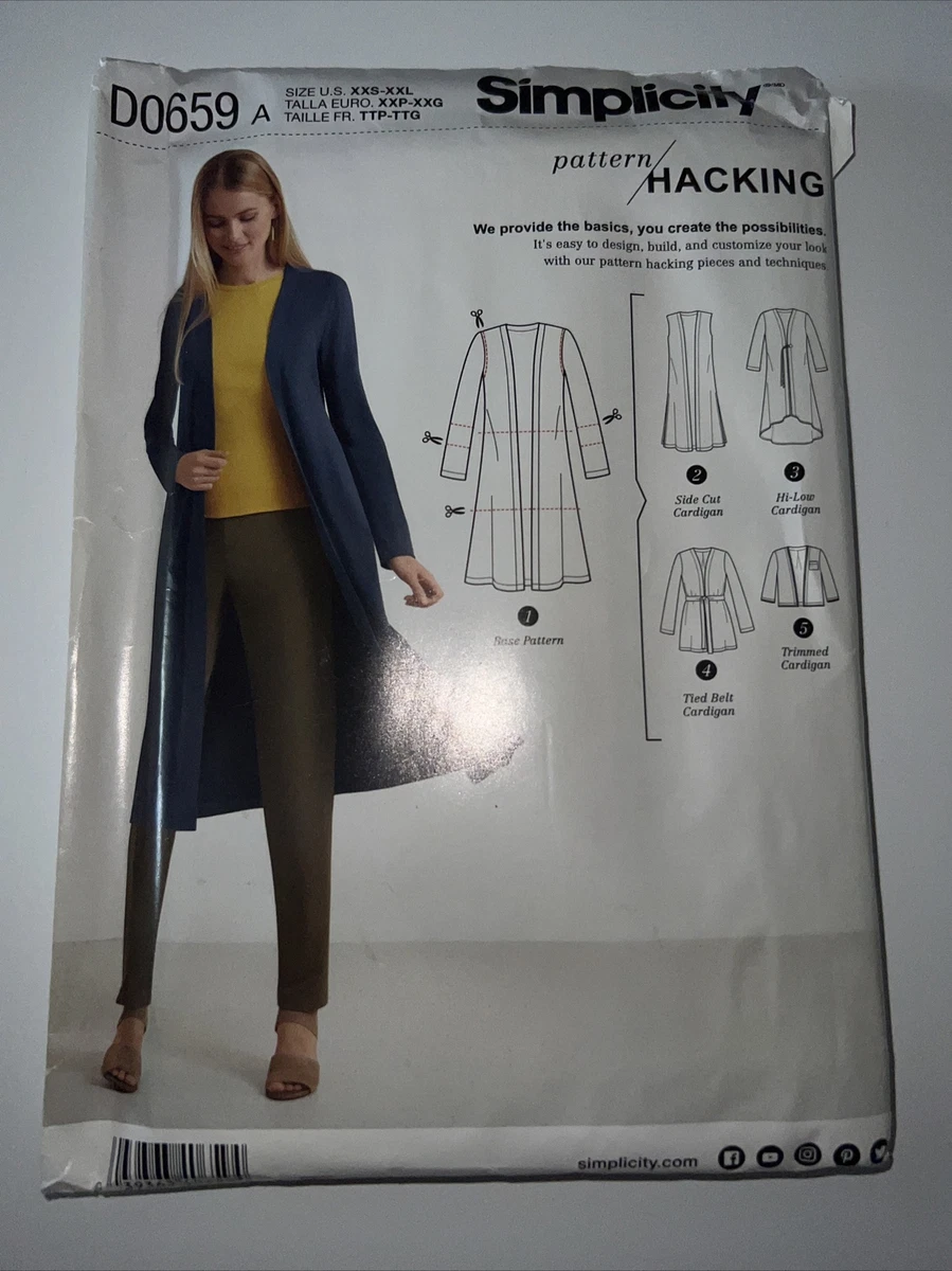 Simplicity D0659 Basic CARDIGAN Side Cut Hi Low Tie Belt