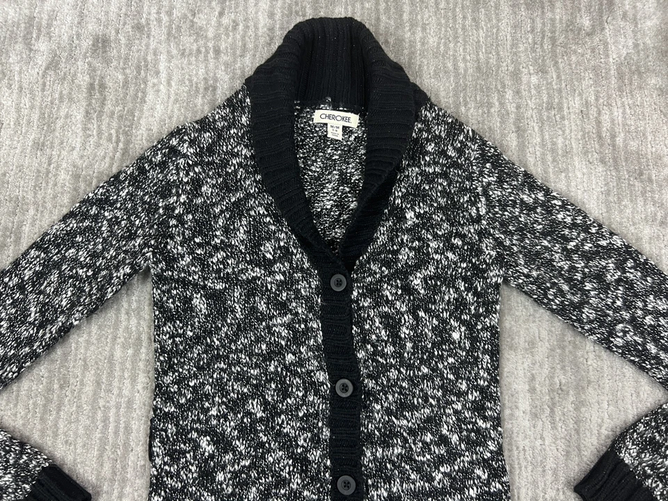 Suéter Cherokee Niñas Mediano 7/8 Blanco Negro Manga Larga Tejido Botón Foto 2 de 4