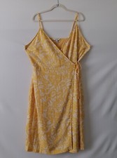Nine West Womens Yellow Lined Adjustable Spaghetti Tropical Wrap Dress Size XXL