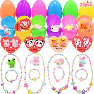 12Pcs Fillable Easter Eggs with 20pcs Girls Pretend Jewelry Surprise Toys, Ne...