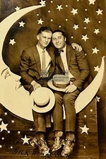 PAPER MOON GAY INTEREST HANDSOME MEN AFFECTIONATE 4X6 RPPC POSTCARD REPRINT