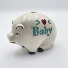 Vintage Baby Pig Piggy Bank Ceramic with Hand Painted Flowers NO CORK