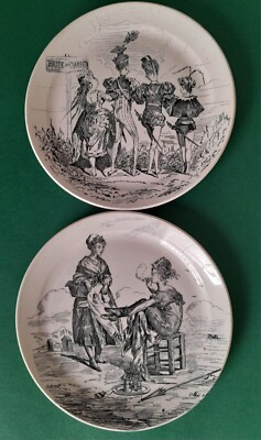 ZWEI CREIL ET MONTEREAU TELLER CHARLES HAMLET KUNSTWERK URLAUB & MEER SPASS 1880