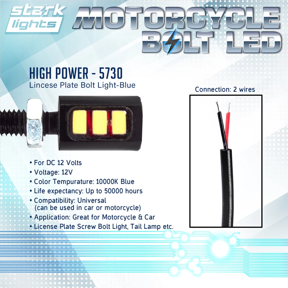 4 PIEZAS Tornillo Moto 3-SMD LED Perno Lámpara Coche Placa Luz - AZUL 10K (D) Foto 2 de 4