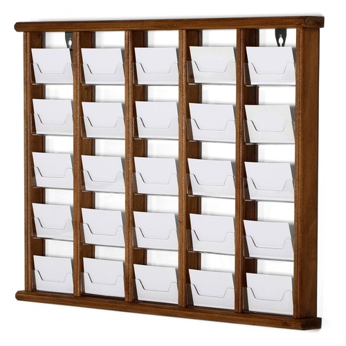 Wall Mount Rustic Card Holder with 25 Clear Acrylic Pockets - 5 Tiered Dark Wood - Picture 1 of 17