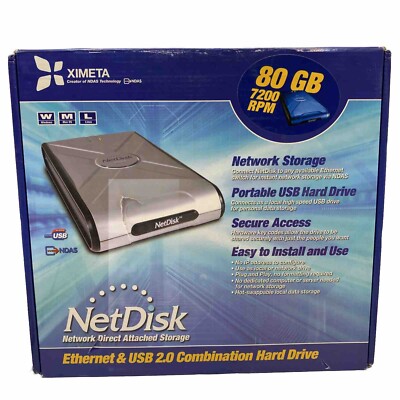 Ximeta NetDisk NDU10-80 External Hard Drive 80 GB - Used - Working