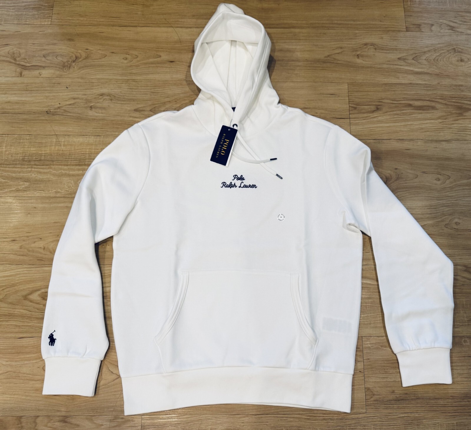 Polo Ralph Lauren Uomo Doppia Maglia Tecnica Cucito Logo Pony Felpa con Cappuccio Bianco M XXL