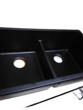 Enbol GDS-3118-B 31"X18" Black Granite Composite Undermount Double Bowl 1 0"Deep