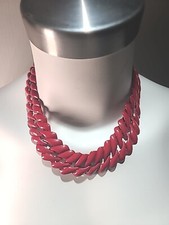 Vintage NAPIER Necklace Red Metal Enamel Chunky Chain Link Retro Mod
