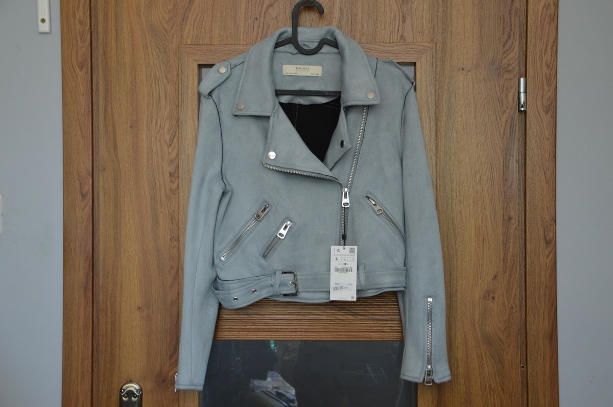 ZARA New Sky Blue Suede Effect Biker Jacket With Zips and ZARA New Sky Blue Suede Effect Biker Jacket With Zips and