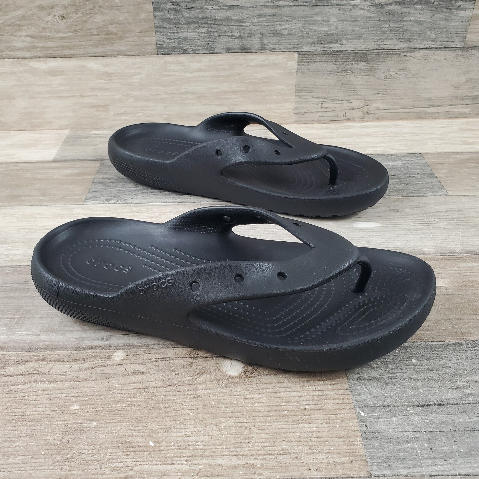 Crocs Flip Flops Womens Sz 8 Slip On Black Waterproof Sandals-image