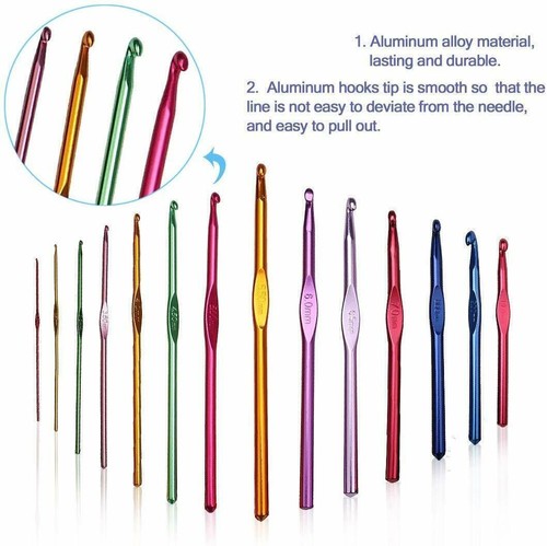 Crochet Hook Multicoloured Metal 2mm to 12mm Craft Knitting Yarn Needles 15cm - Picture 2 of 4