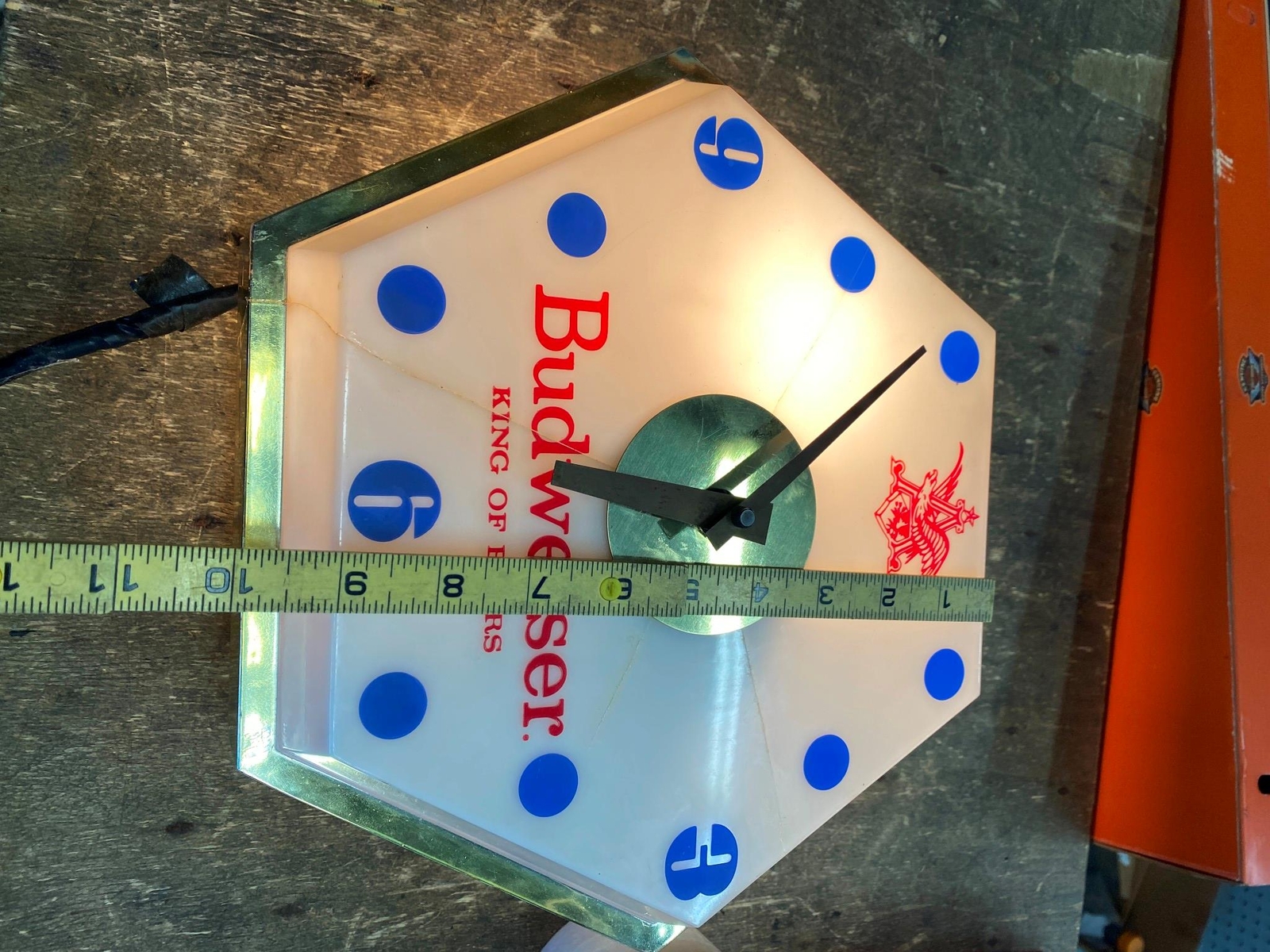 Vtg Rare Budweiser clock light sign Beer advertising Hex King of beers