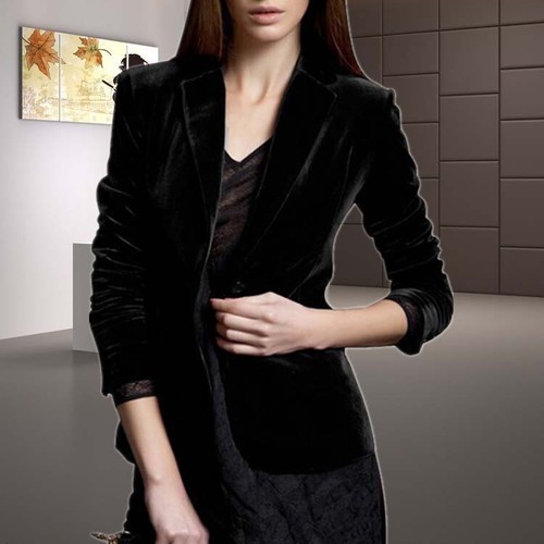 Button Velvet Blazer Elegant Coats 