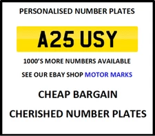 A25 USY CHERISHED NUMBER PLATES SUSY SZY SUSIE SUSAN SUZANNE A25 USY CAR PLATE