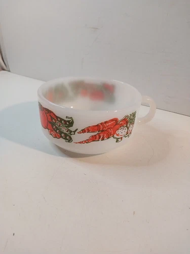 Vintage Glasbake J-2711  Milk Glass Retro Vegetables Soup Mug Coffee Cup USA