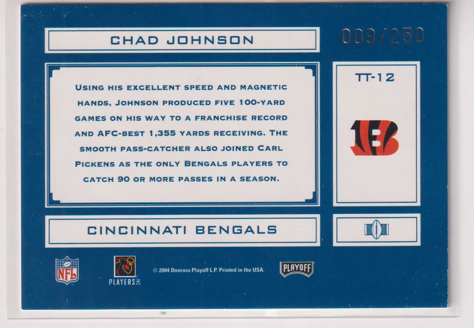 Chad Johnson 2004 Absolute Football Tools of the Trade Card TT-12 $1 Ship #/250 - Image 2 of 2