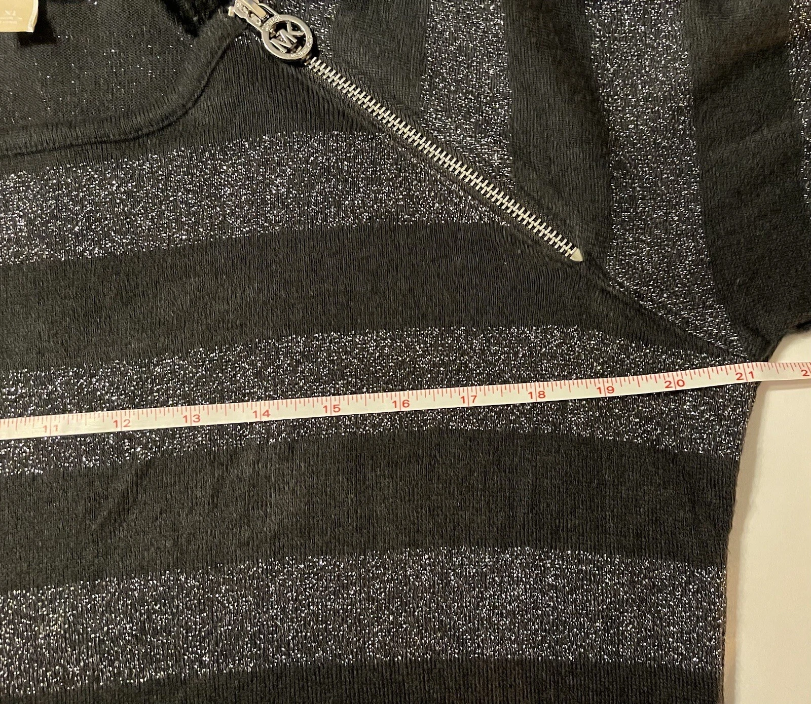 Abito da donna Michael Kors manica lunga a righe taglia XL nero e argento