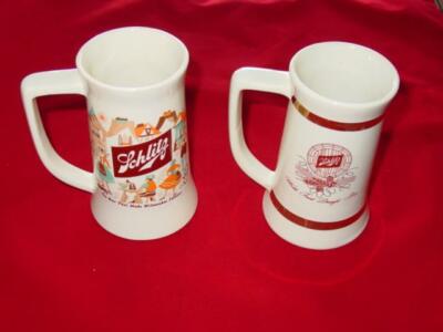 (2) Vintage SCHLITZ World's Finest Milwaukee BEER Stein MUGS - Advertising 1960s