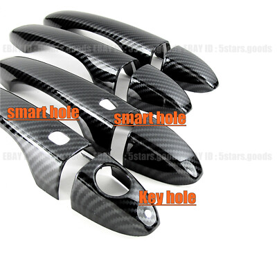 Glossy Black Carbon Fiber Door Handle Cover Trim For 2017-2024 Jeep Compass (Smart Key Compatible)